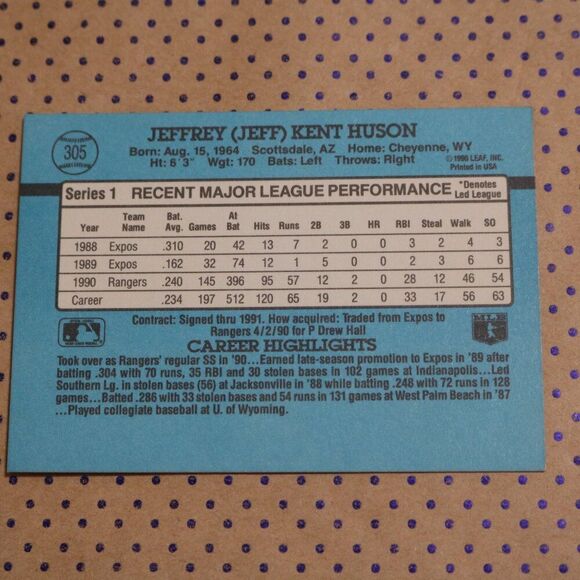 Jeff Huson #305 Baseball Card - Picture 2 of 2